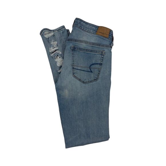 American Eagle Women's Super Stretch Light Wash Distressed Denim Jeans - Picture 10 of 13